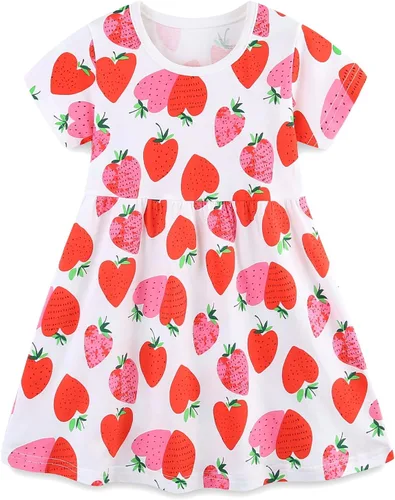 Vista 18 de Bumeex - Vestidos de verano para niñas pequeñas, de algodón, estampado de caricatura, manga corta, vestidos casuales para niñas, vestidos de sol