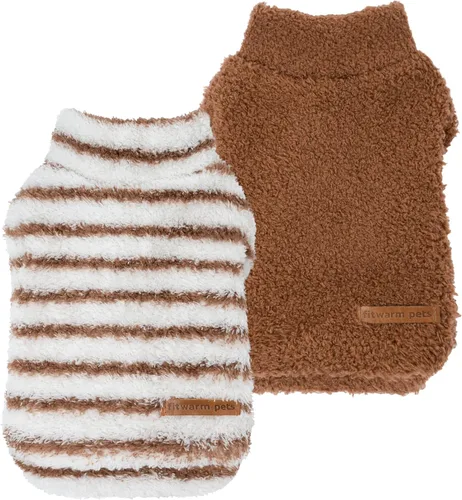 Vista 10 de Fitwarm 2 Pack Suéter de forro polar a rayas para perro, ropa de invierno cálida para perros pequeños, niño o niña, atuendo de peluche