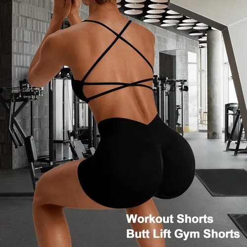 Vista 6 de Pantalones cortos de gimnasio para mujer, sin costuras, con levantamiento de glúteos, pantalones cortos de entrenamiento para yoga, pantalones
