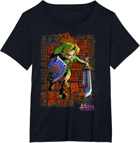 Vista 27 de Legend of Zelda Majoras Mask Link Action Retrato Camiseta Negro