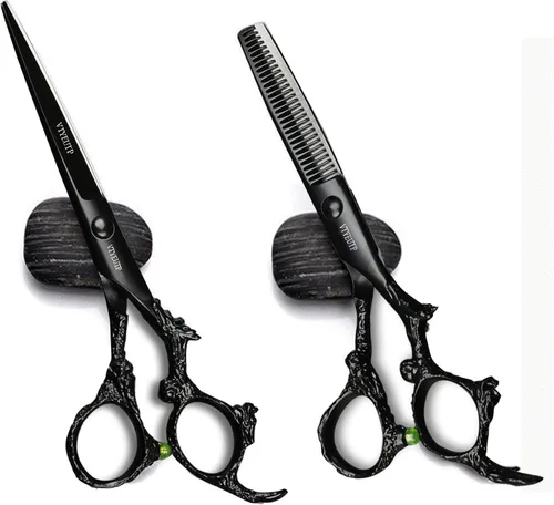 Vista 8 de Tijeras profesionales de corte de pelo de 6.0 pulgadas, mango de dragón negro 440C, tijeras de corte de peluquería, perfectas para peluquería y uso