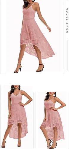 Vista 2 de AQQYA Vestido de encaje sin mangas con tirantes delgados para mujer vestido de cóctel para fiesta cuello en V vestido de patinadora de cóctel alto