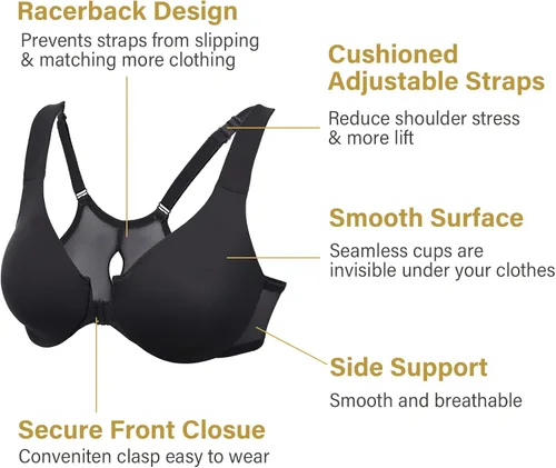 Vista 4 de DELIMIRA Brasier con cierre frontal para mujer, espalda cruzada, talla grande, sin forro, cobertura completa