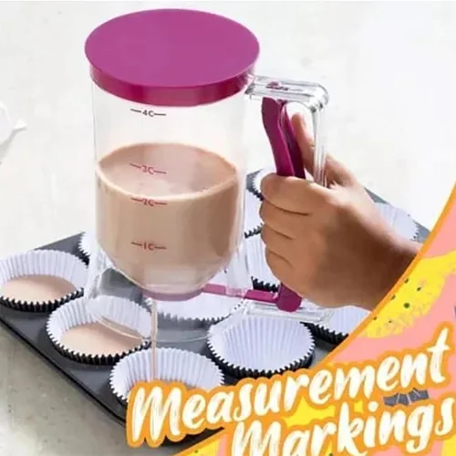 Vista 4 de Dispensador de masa para panqueques - Dispensador separador de masa, dispensador de mano para cupcakes, embudo de masa, taza de medición