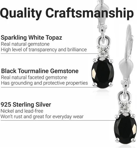 Vista 3 de Shop LC Black Tourmaline Earrings in 925 Sterling Silver - Tourmaline Crystal Dangle Leverback Earrings for Women Jewelry Birthday Gifts for Women