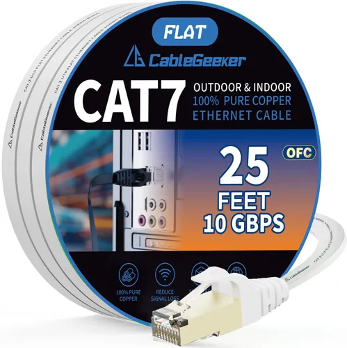 Vista 11 de Cable blindado Cat 7 para conexión de Ethernet (cable de la más alta velocidad), plano, tiene un conector RJ45 a prueba de enganche, para módem