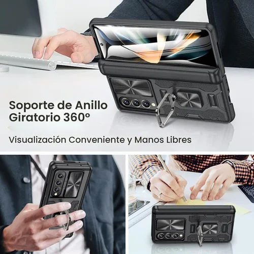Vista 7 de VEGO Funda para Galaxy Z Fold 4 con Cubierta de Cámara Deslizante y Protección de Bisagra Funda con Protector de Pantalla Soporte Magnético de 360°