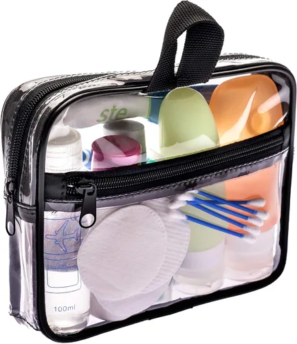 Vista 2 de Olanmark Neceser transparente aprobado por la TSA - Bolsa de maquillaje transparente grande para viaje, Claro