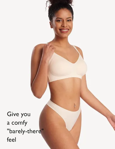 Vista 2 de COMFELIE Sujetador sin costuras para mujer, brasier ultra cómodo, cuello en V, ajustable, invisible, bralette YN25