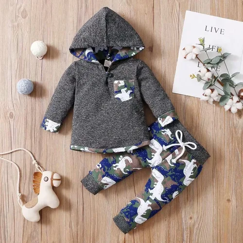 Vista 8 de FOCICI Ropa de bebé para niños pequeños trajes de primavera e invierno sudadera con capucha con bolsillo pantalones de dinosaurio