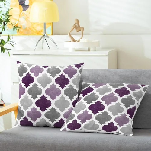 Vista 2 de CaliTime Juego de 2 fundas de almohada decorativas de forro polar degradado con cadena geométrica enrejada cuadriculada para sofá, cama, sofá