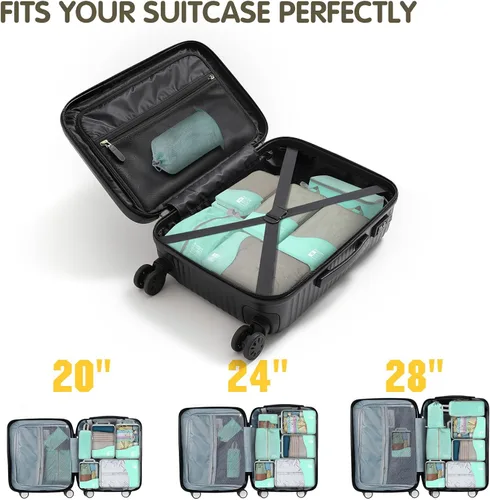 Vista 6 de Juego de 8 cubos de embalaje de compresión, cubos de embalaje de compresión con doble cremallera para viajes, bolsas de embalaje de malla