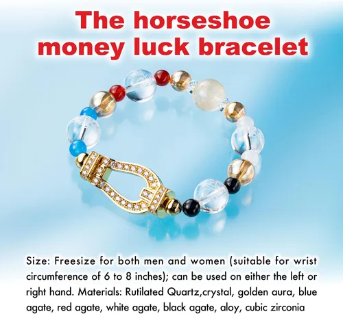 Vista 2 de herradura dinero suerte pulsera japonés feng shui estiramiento hombres mujeres unisex guardián deidades magnífico fresco regalo casual, Cristal
