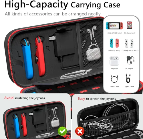 Vista 2 de Fenolical Funda de transporte para Switch compatible con Nintendo SwitchSwitch OLED, compatible con Joy-Con y adaptador de CA, bolsa rígida portátil