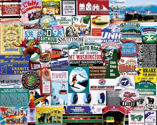 Vista 2 de White Mountain Rompecabezas de 1000 piezas de iconos estatales, collage con piezas grandes para adultos y familia, 24 x 30 pulgadas, I Love New