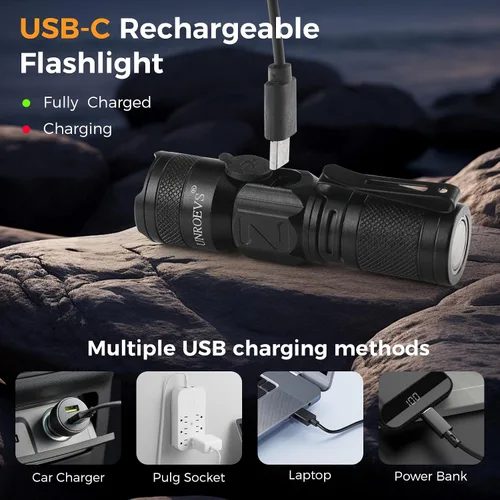 Vista 6 de UNROEVS Mini linterna recargable con imán, linternas de bolsillo de alto lúmenes con clip, luz LED compacta de 1200 lúmenes, pequeña luz y largo