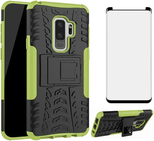 Vista 8 de Funda de teléfono para Samsung Galaxy S9 Plus con protector de pantalla de vidrio templado y soporte soporte rígido híbrido protector accesorios