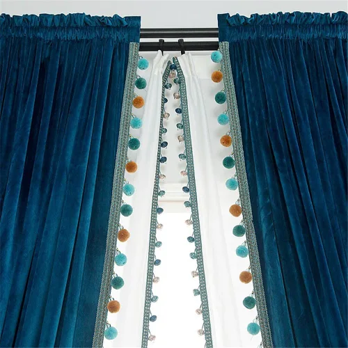 Vista 7 de Gxi Cortinas de terciopelo para sala de estar, cortinas con aislamiento térmico y pompones, cortinas de lujo con bolsillo para barra