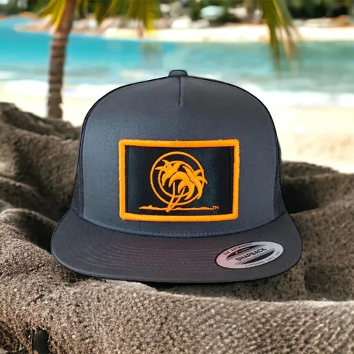 Vista 3 de Classic Palm Patch - Gorra de béisbol 6006 naranja neón Snapback Trucker, gorra plana de alto perfil para hombre, lavable a mano, parte trasera