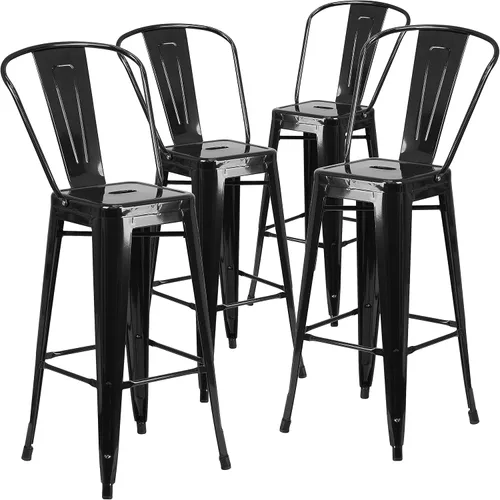 Vista 26 de Taburete Flash Furniture de bar, hecho de metal para interior y exterior, Metal, Negro