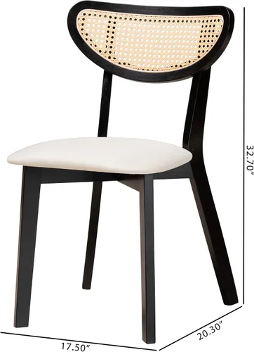Vista 3 de Baxton Studio Dannell Mid-Century - Juego de sillas de comedor de 2 piezas de tela crema y madera con acabado negro