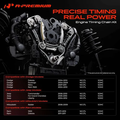 Vista 2 de A-Premium Kit de cadena de distribución del motor con tensor - compatible con SOHC, 6Cyl 3.7L - Compatible con Dodge, Ram, Jeep y Mitsubishi