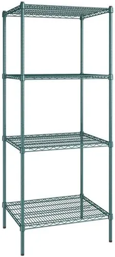 Vista 215 de Kit de 4 estantes de epoxi verde NSF de 21 x 72 pulgadas con postes de 86 pulgadas, estantería de almacenamiento resistente, kit de estantería