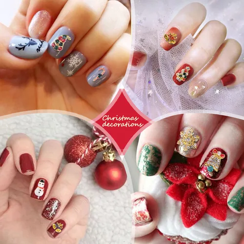 Vista 4 de 24 dijes de uñas de Navidad para uñas acrílicas, diamantes de imitación de uñas 3D, dijes de arte de uñas de diamante, dijes navideños para uñas