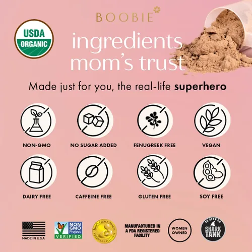 Vista 4 de Boobie Body Superfood Protein Batido para mamás, proteína en polvo para embarazo, apoyo a la lactancia para aumentar el suministro de leche