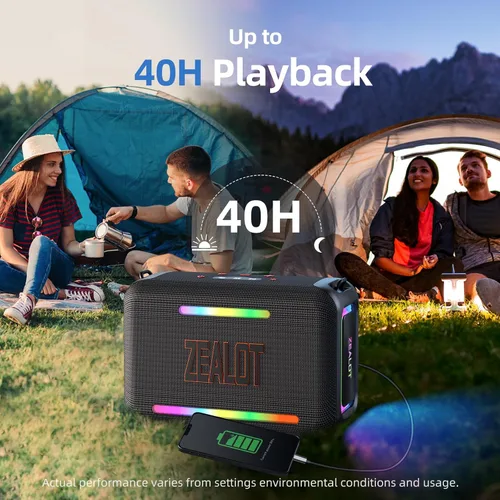 Vista 5 de ZEALOT Altavoz Bluetooth de 120 W RMS (pico de 150 W), altavoces inalámbricos portátiles IPX6, resistente al agua, altavoz de subwoofer Bluetooth