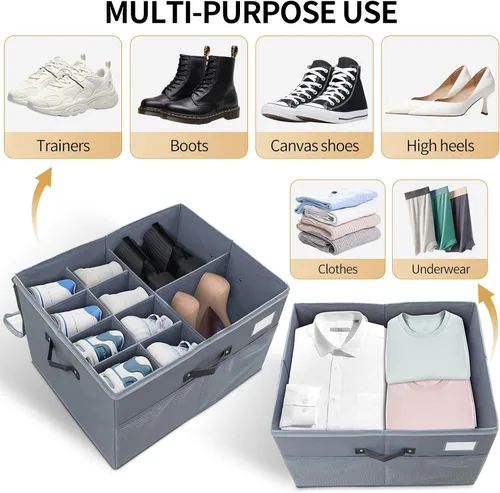 Vista 2 de Organizador de almacenamiento de zapatos para armario para 16 pares, 1 paquete de cajas de zapatos con cubierta transparente y asas resistentes
