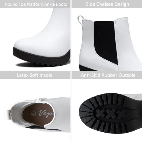 Vista 4 de Vepose Botines de moda para mujer, tacón bajo grueso, plataforma Chelsea para mujer