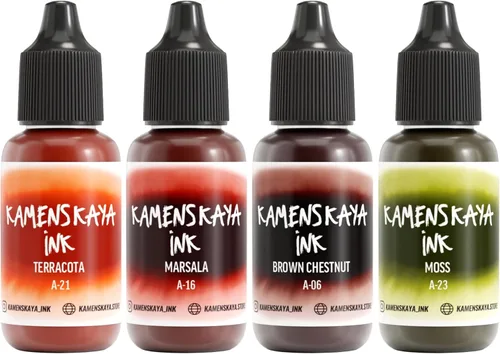 Vista 15 de Juego de tinta de alcohol Kamenskaya #10: Combinación de colores combinados de tintas de alcohol, 4 piezas. 0.51 fl oz (15 ml) cada una