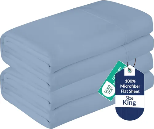 Vista 17 de Royale Linens Juego de 6 sábanas encimeras a granel, sábanas superiores, microfibra suave de 1800, resistente a las arrugas y a las manchas