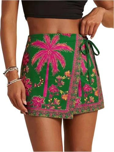 Vista 34 de SweatyRocks Mini faldas bohemias para mujer, pantalones cortos florales con Negro