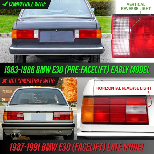 Vista 2 de USR Pre Face 84-86 E30 EURO OE Style Lente Clara Esmerilada Luz Trasera Set de Lámpara Trasera (Izquierda + Derecha) Compatible con 1984-1986 BMW