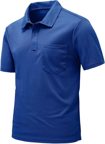 Vista 29 de Rdruko Camisas polo para hombre de manga corta, secado rápido, para golf y deportes al aire libre con bolsillo 01 Negro
