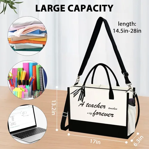 Vista 5 de Phrase Canvas Beach Bag,Zipper and Slide Pockets,Stylish Canvas BagShoulder Strap and Bottom Support, Office Handbag