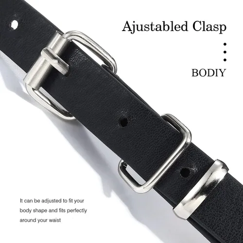 Vista 7 de BODIY Cinturones punk para mujer, de piel sintética, a la moda, cinturón de cadena para el cuerpo, accesorios para Halloween, cinturón ajustable