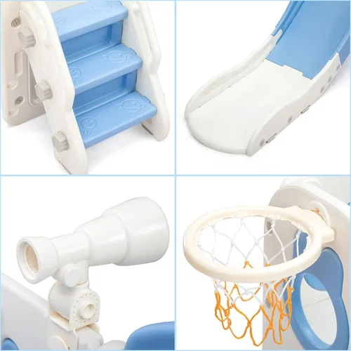 Vista 4 de NYEEKOY Juego de tobogán y escalador 8 en 1 para niños pequeños, parque infantil con escaleras, túnel, telescopio, almacenamiento, aro de baloncesto