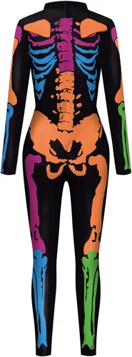 Vista 4 de Honeystore - Enterizo para disfraz de esqueleto para mujer, para Halloween, malla entera, leotardo, para cosplay
