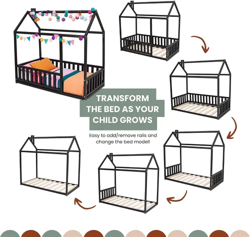 Vista 3 de Cama de suelo Montessori para niños pequeños, cama de casa Montessori, marco de cama de casa para niños, cama de piso para niños, cama de plataforma