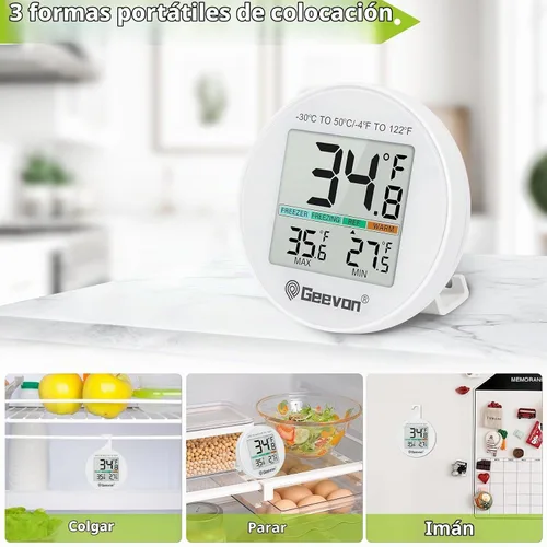 Vista 7 de Geevon Termómetro Digital Pequeño para Refrigerador Paquete de 2, IP65 Impermeable Uso Comercial y Doméstico, Función de Registro Máx/Mín