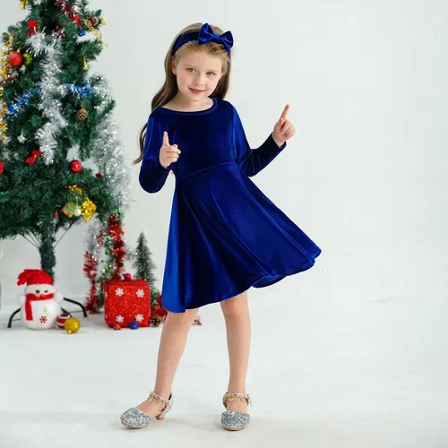 Vista 6 de Weixinbuy Toddler Girl Fall Winter Clothes Outfit Baby Girl Velvet Twirl Dress Long Sleeve Pocket Swing Party Dress for Girl