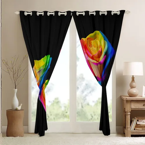 Vista 4 de Feelyou Cortinas de ventana de rosas para decoración de dormitorio, rosas de arco iris, cortinas de ventana florales para parejas, amantes de ramo