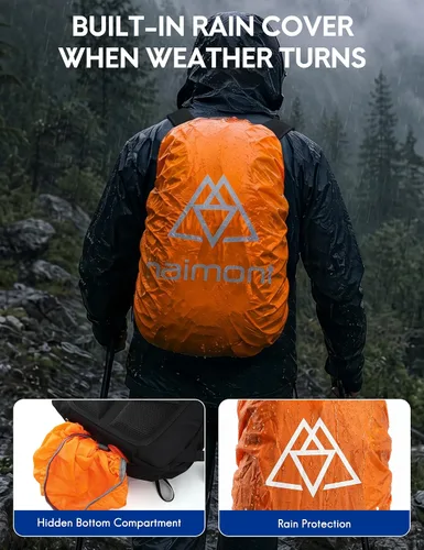 Vista 5 de Haimont Mochila de senderismo ligera de 30L con cubierta para lluvia Negro