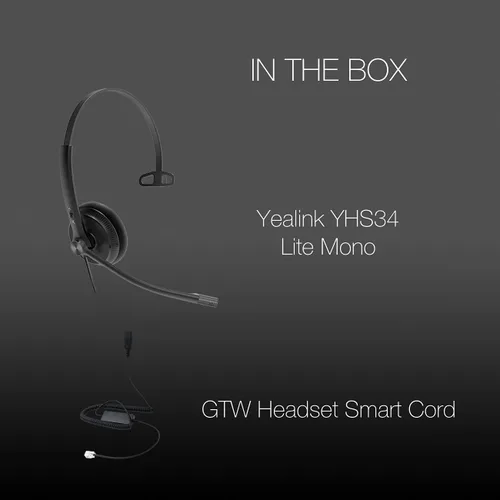 Vista 2 de Global Teck Worldwide GTW Yealink YHS34 Lite - Auriculares mono con cable (Lite), se conecta al escritorio, PC/Mac, Softphones - Funciona