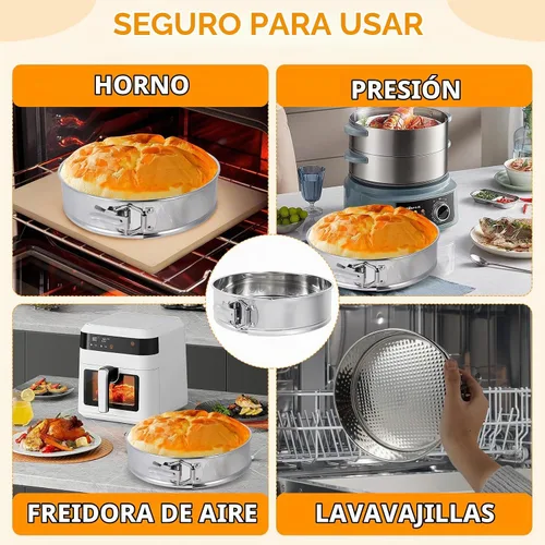 Vista 2 de Molde desmontable de 10 pulgadas para hornear, molde de acero inoxidable 304 para tartas de queso con parte inferior extraíble, incluye 12 boquillas