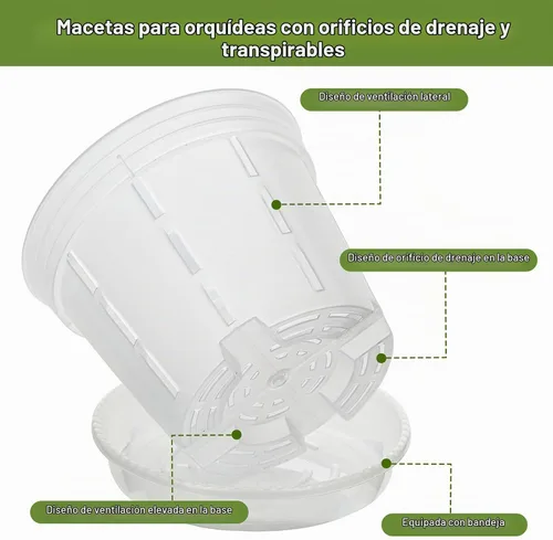 Vista 4 de Maceta de orquídeas, paquete de 10 macetas transparentes de 6 pulgadas
