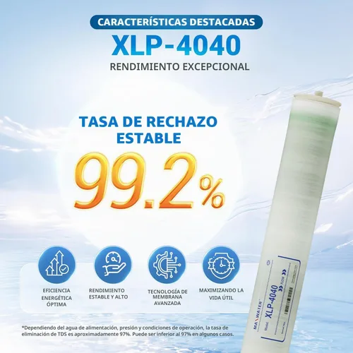 Vista 4 de Max Water XLP-4040 ósmosis inversa 4" x 40" membrana del RO, 2300 GPD XLP 4040 para la purificación del agua Desalinización comercial, agricultura